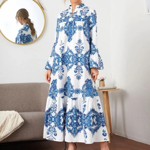flounce hem maxi dress Pansy Flounce Hem Maxi Dress Light Blue